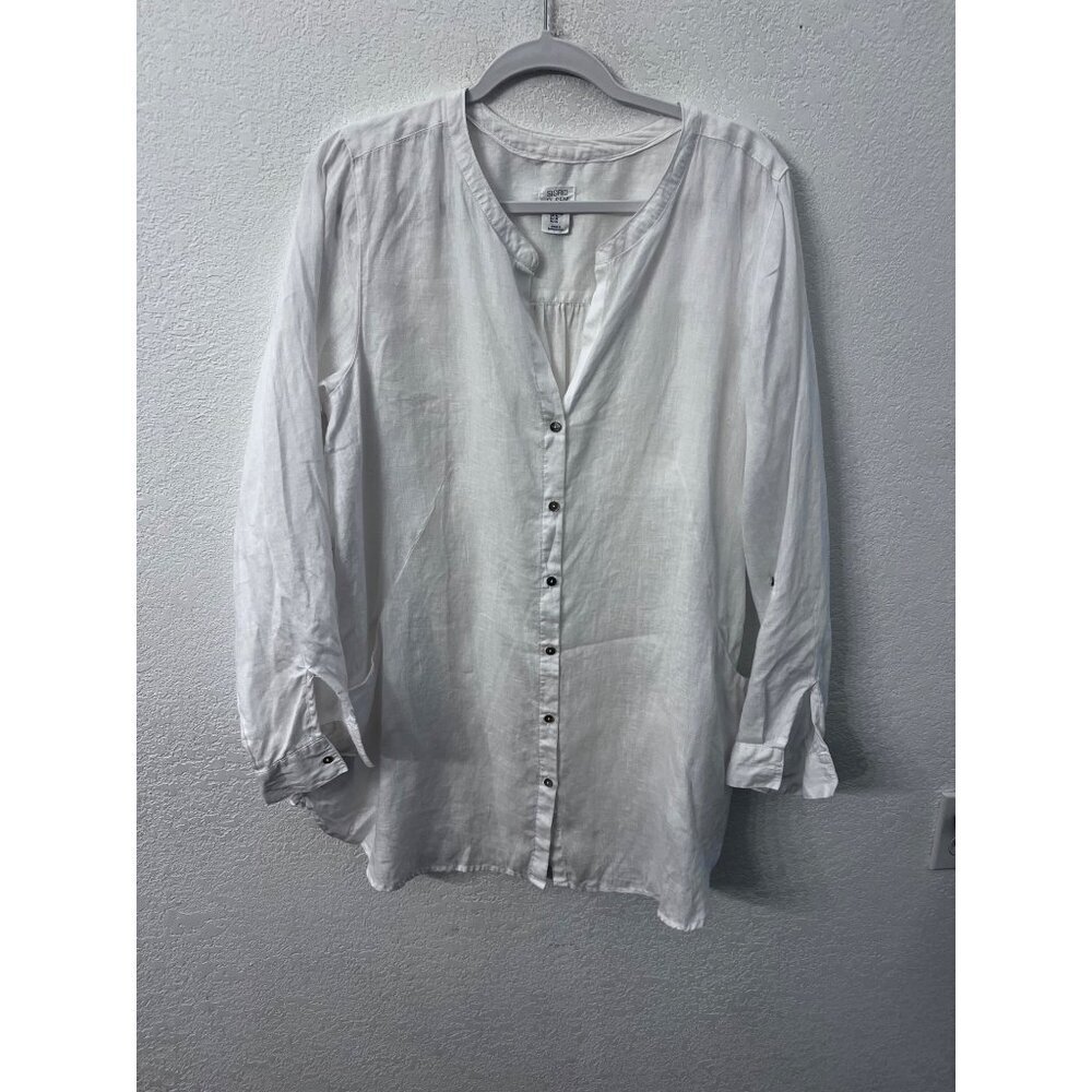 Sigrid Olsen white linen long sleeve blouse women size XL